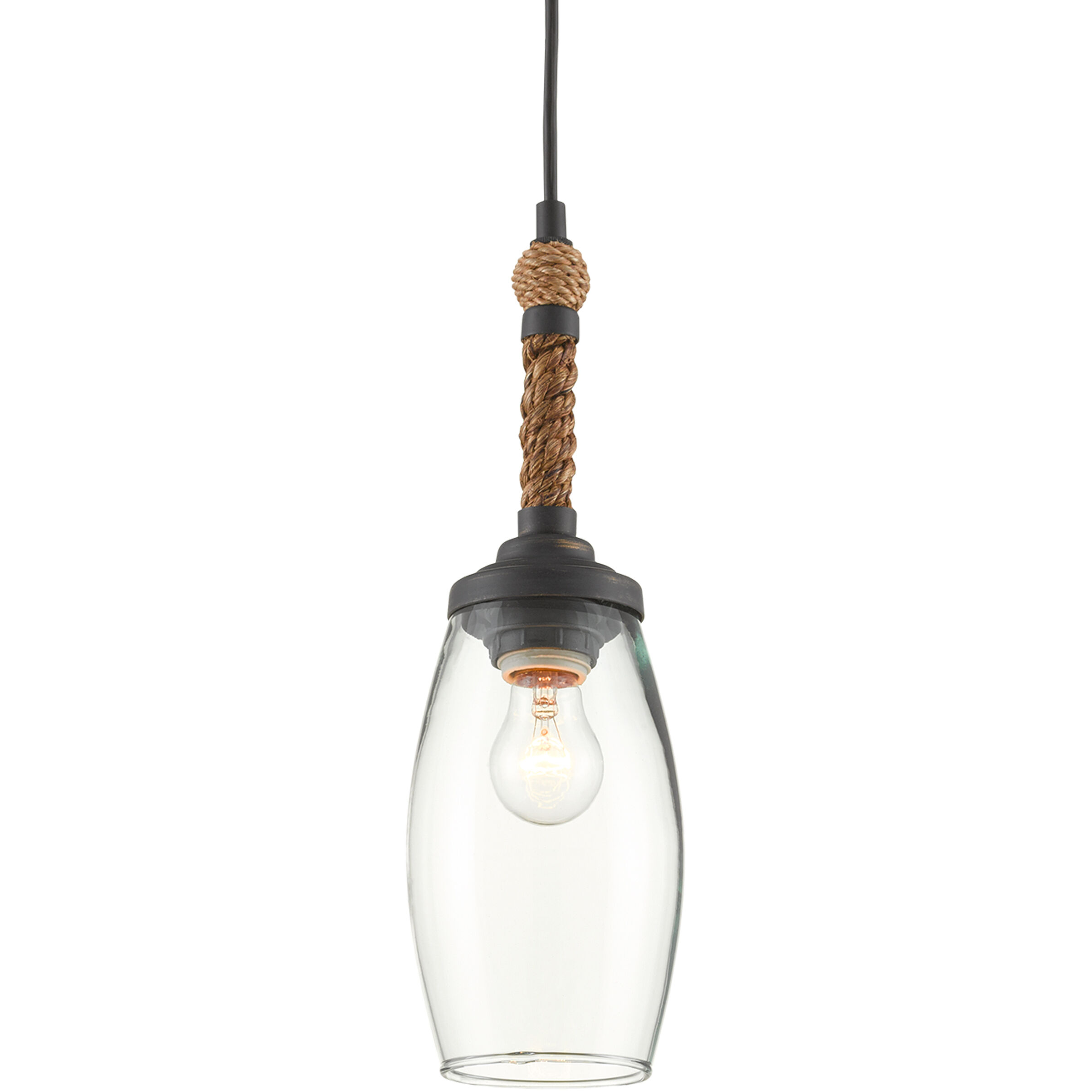 Hightider 1 Light 4.5 inch French Black/Natural Rope Pendant Ceiling Light