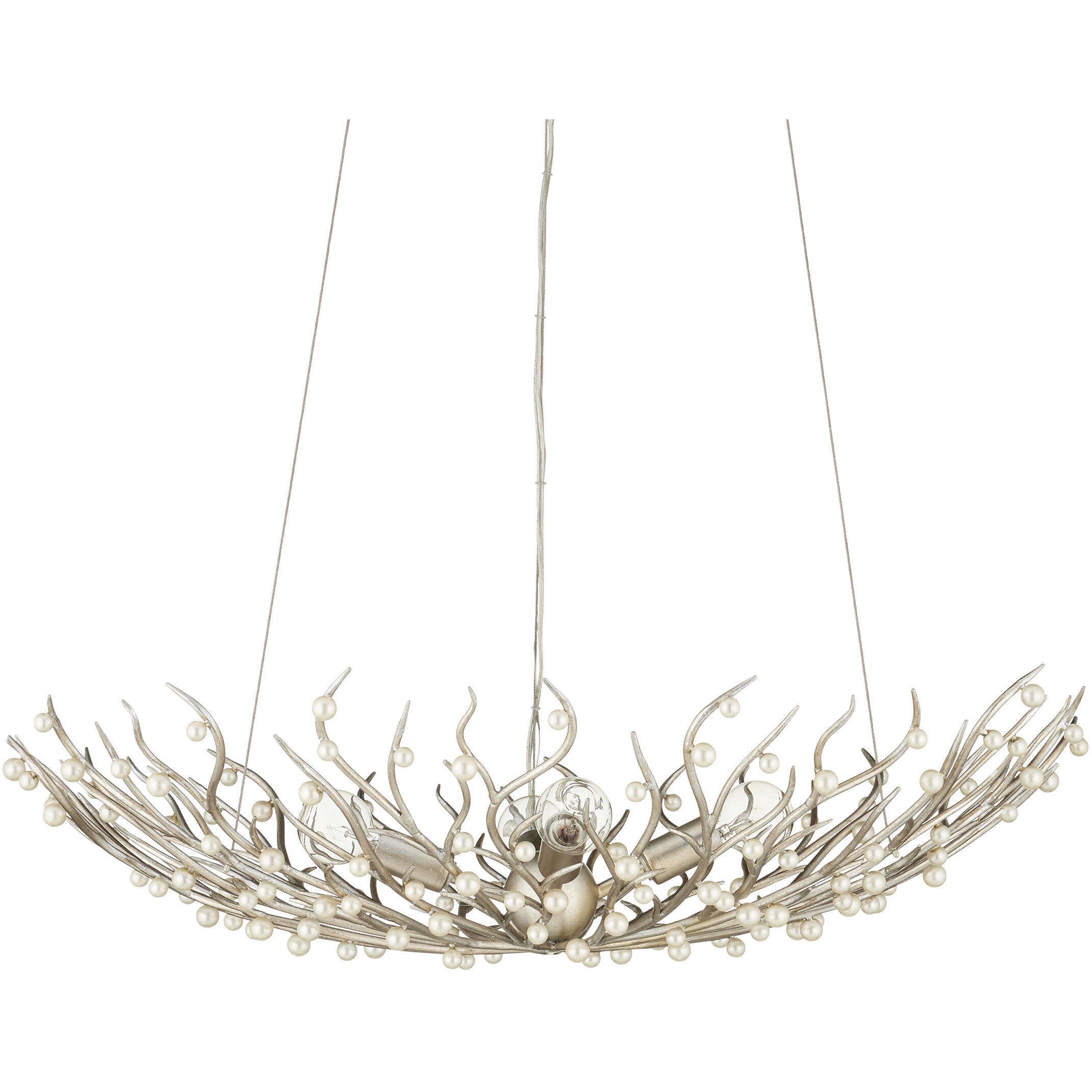 Shinju 4 Light 28.5 inch Natural/Contemporary Silver Leaf Bowl Chandelier Ceiling Light