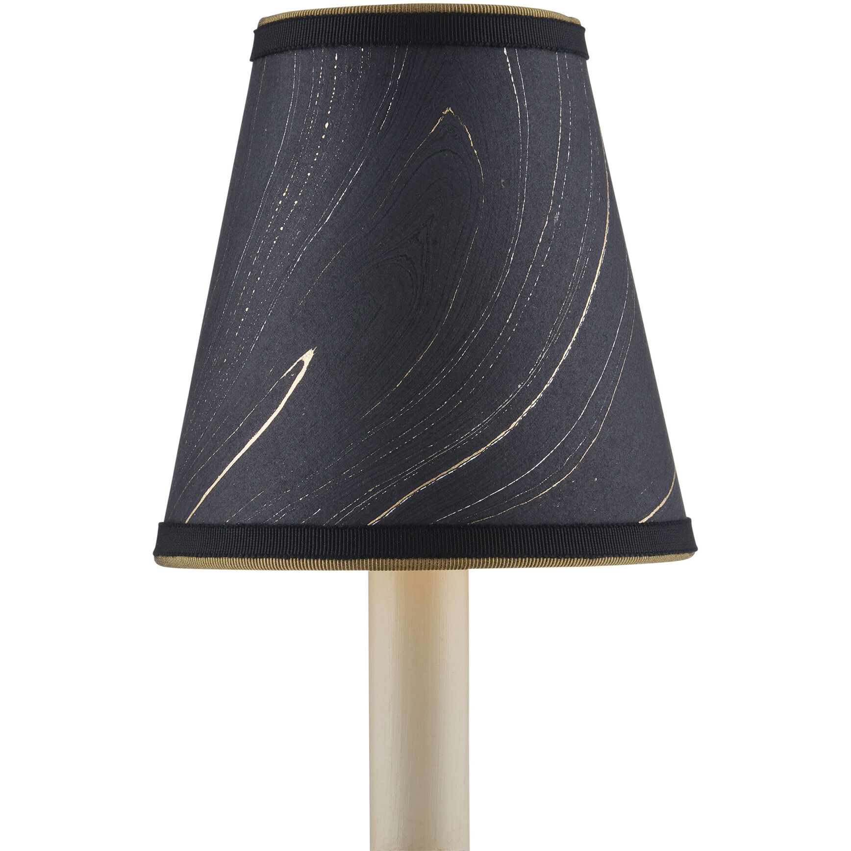 Marble Paper Black and Gold with Silver Tapered Chandelier Shade