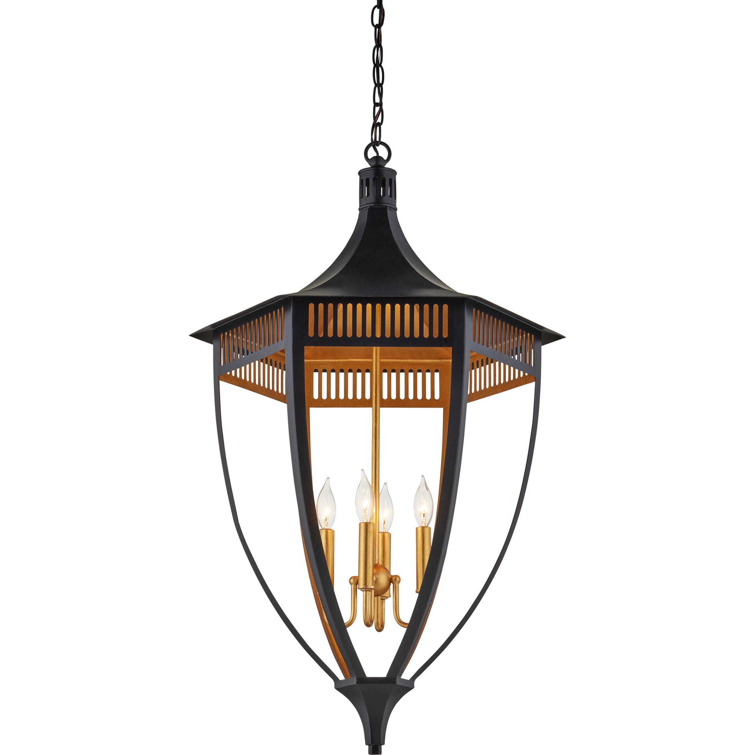 Wycombe 4 Light 23.5 inch Satin Black/Contemporary Gold Leaf Lantern Pendant Ceiling Light, Bunny Williams Collection