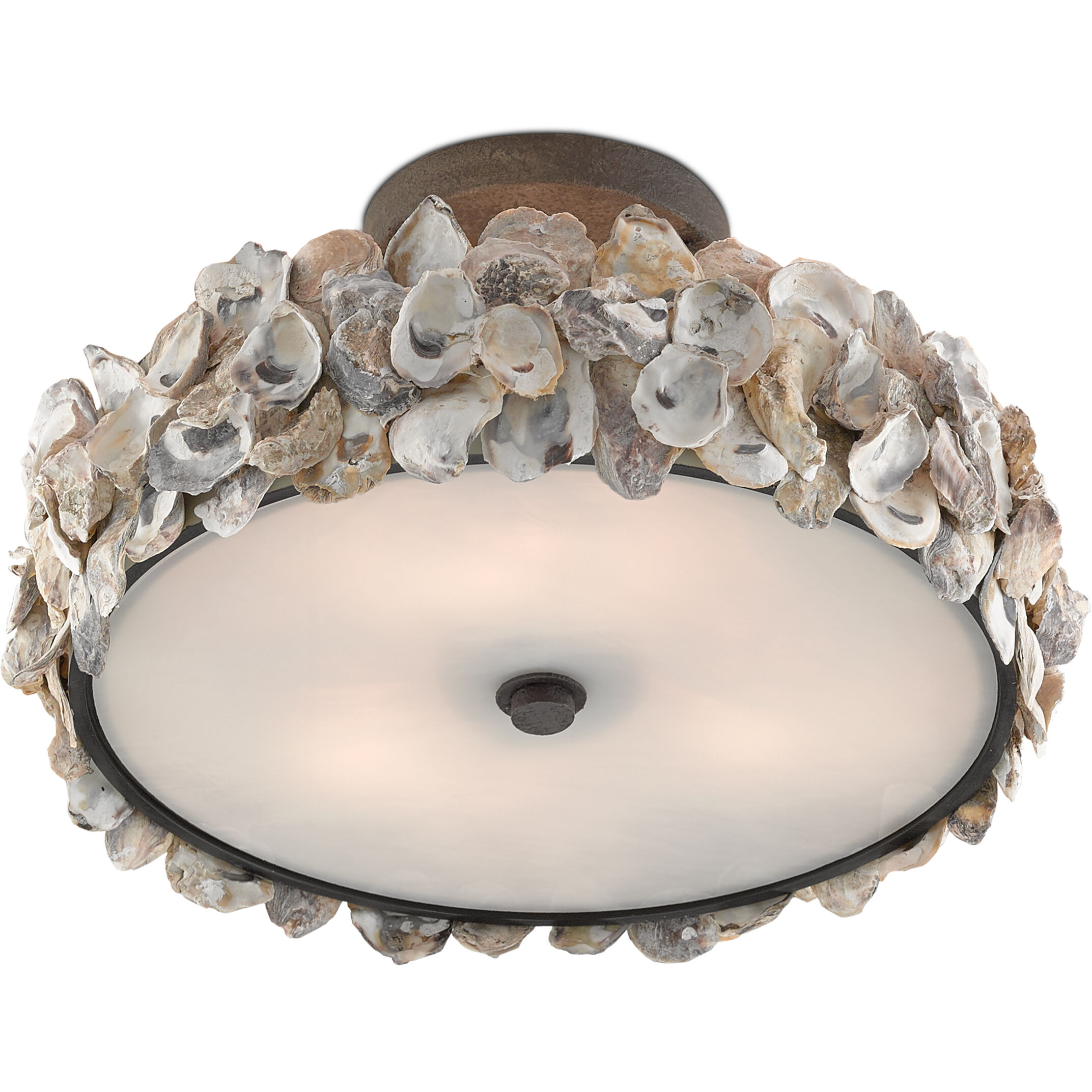 Oyster 3 Light 19 inch Textured Bronze/Natural Semi-Flush Mount Ceiling Light