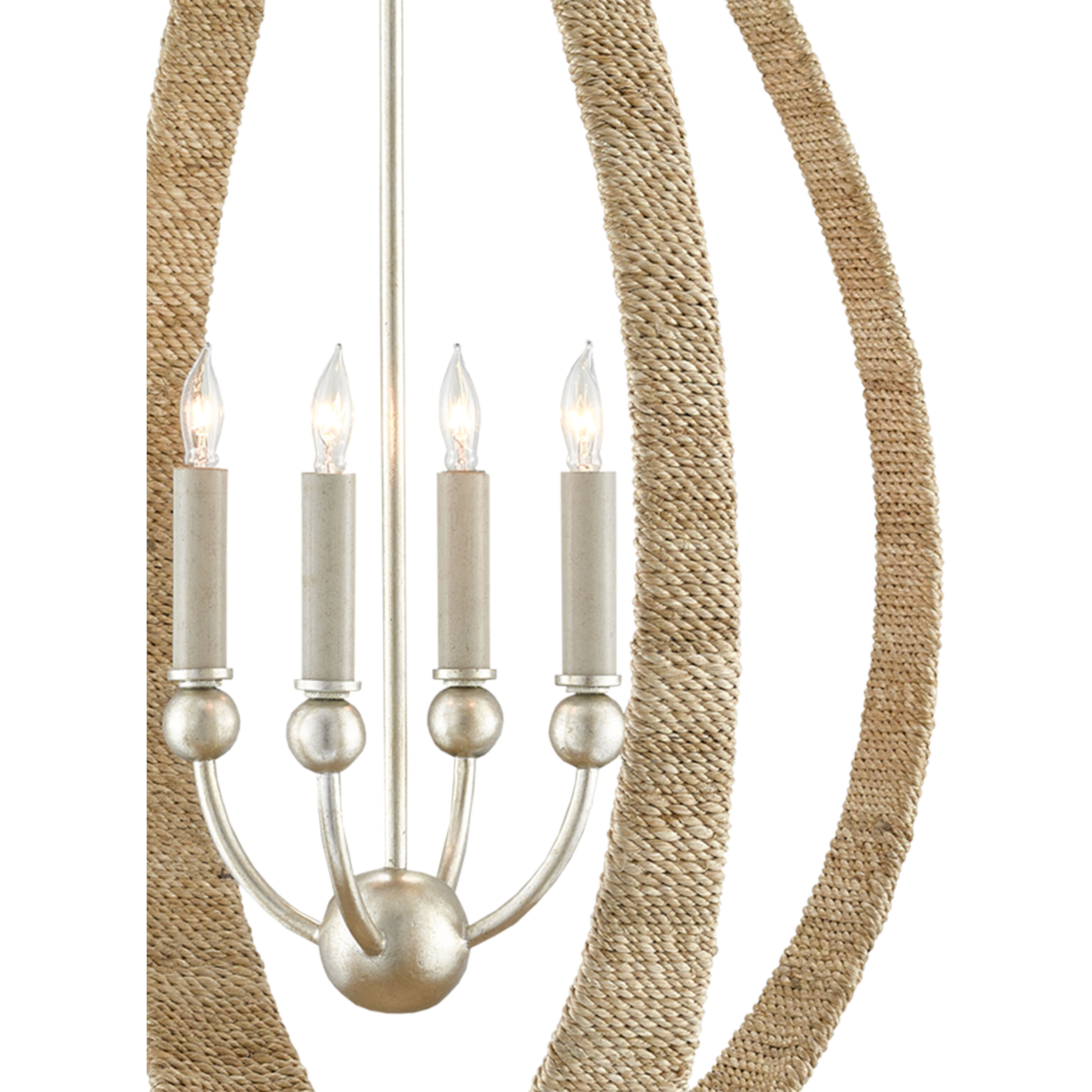 Menorca 4 Light 19.5 inch Natural Abaca Rope/Silver Leaf/Smokewood Chandelier Ceiling Light