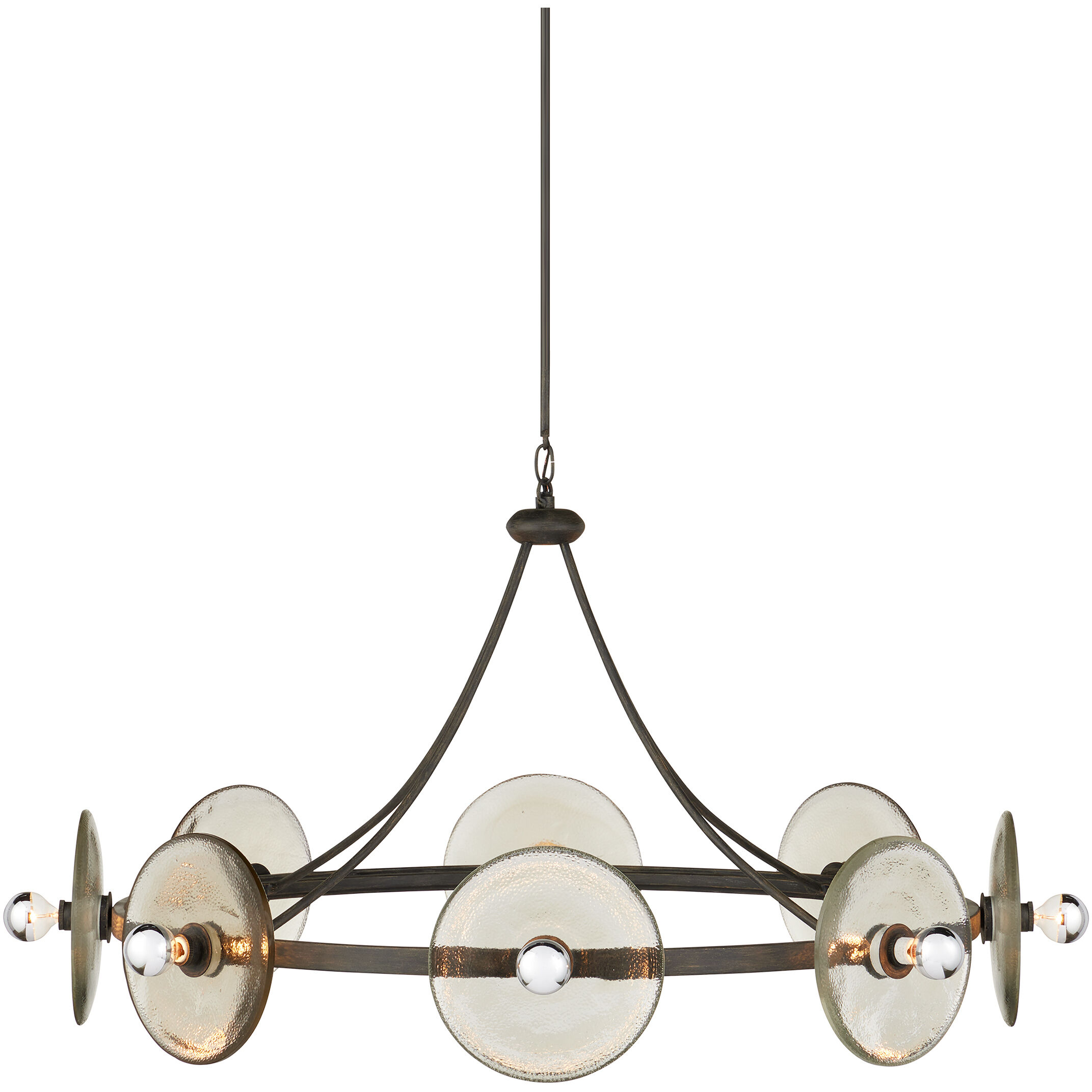 Circumstellar 8 Light 37.25 inch Black Iron/Clear Disc Chandelier Ceiling Light