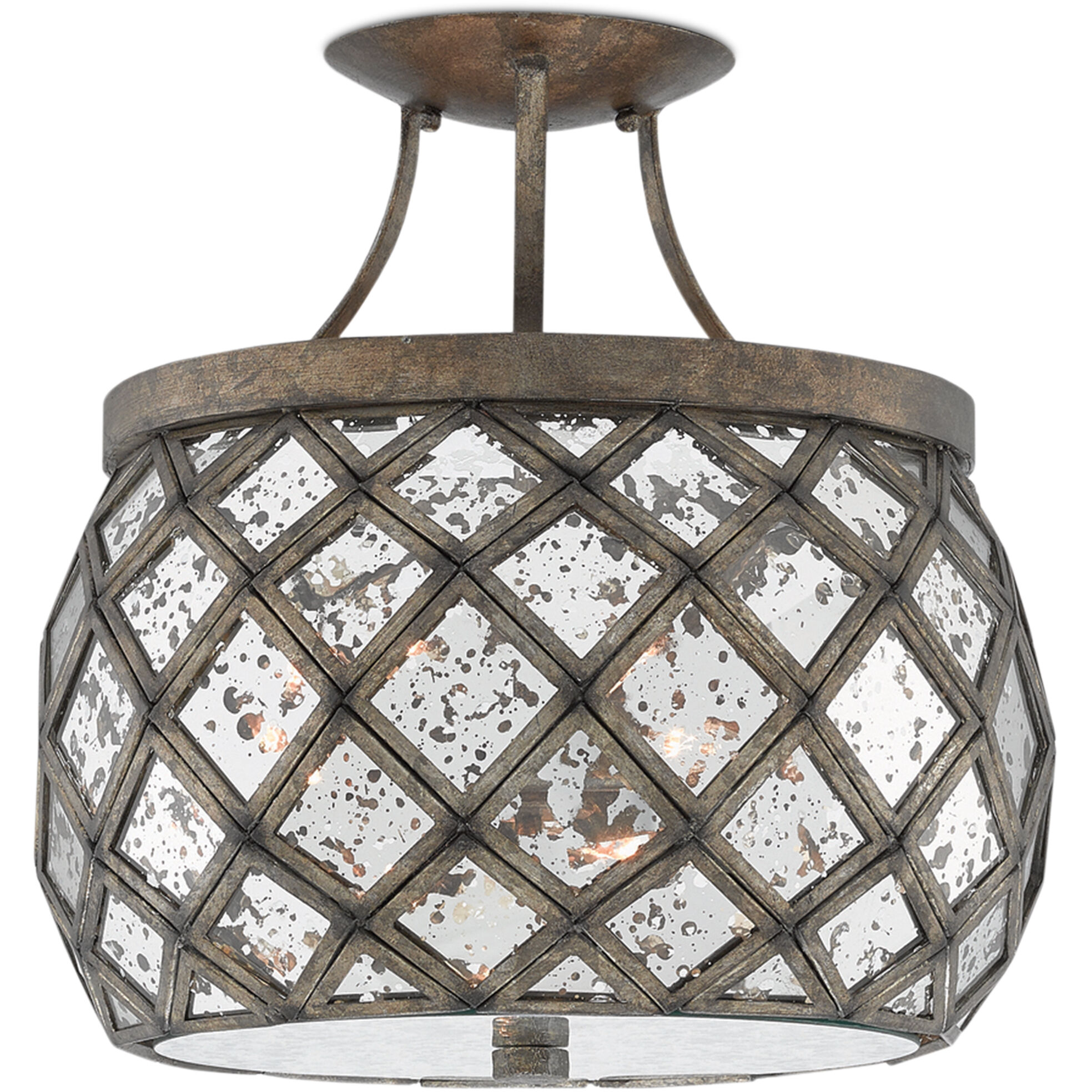 Buckminster 3 Light 14.25 inch Pyrite Bronze/Raj Mirror Semi-Flush Mount Ceiling Light
