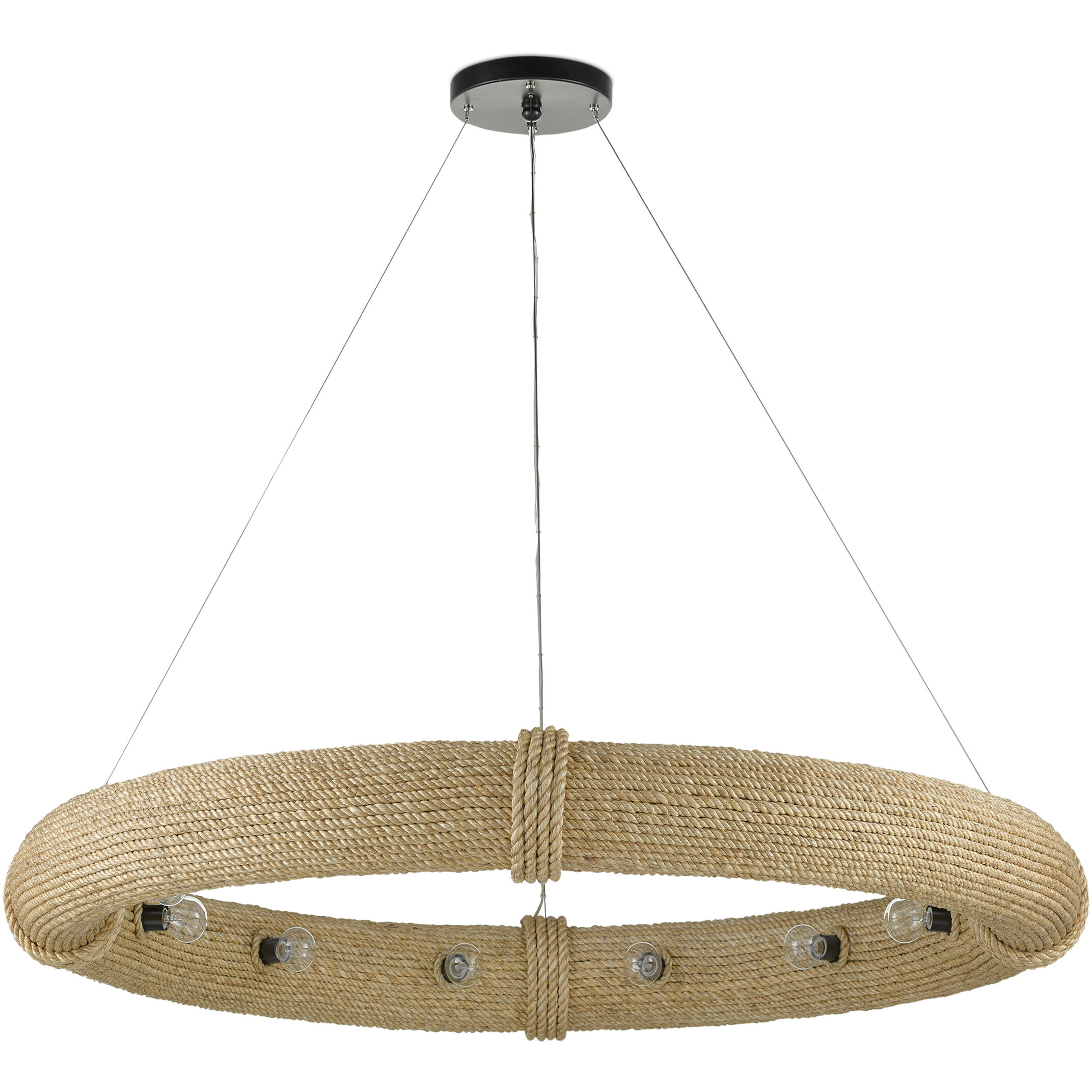 Portmeirion 12 Light 50 inch Satin Black/Abaca Rope Chandelier Ceiling Light, Large