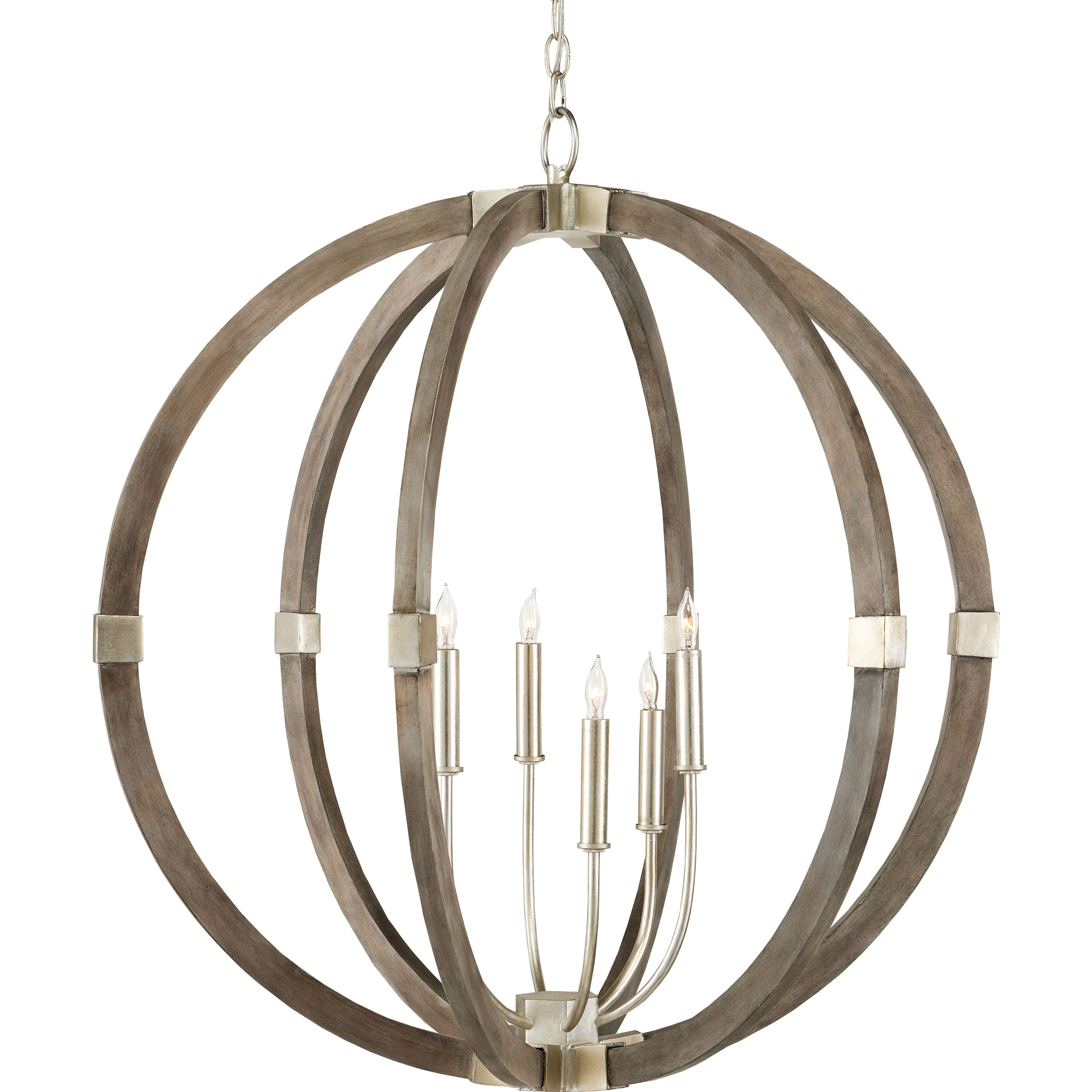 Bastian 6 Light 31 inch Chateau Gray/Contemporary Silver Leaf Orb Chandelier Ceiling Light