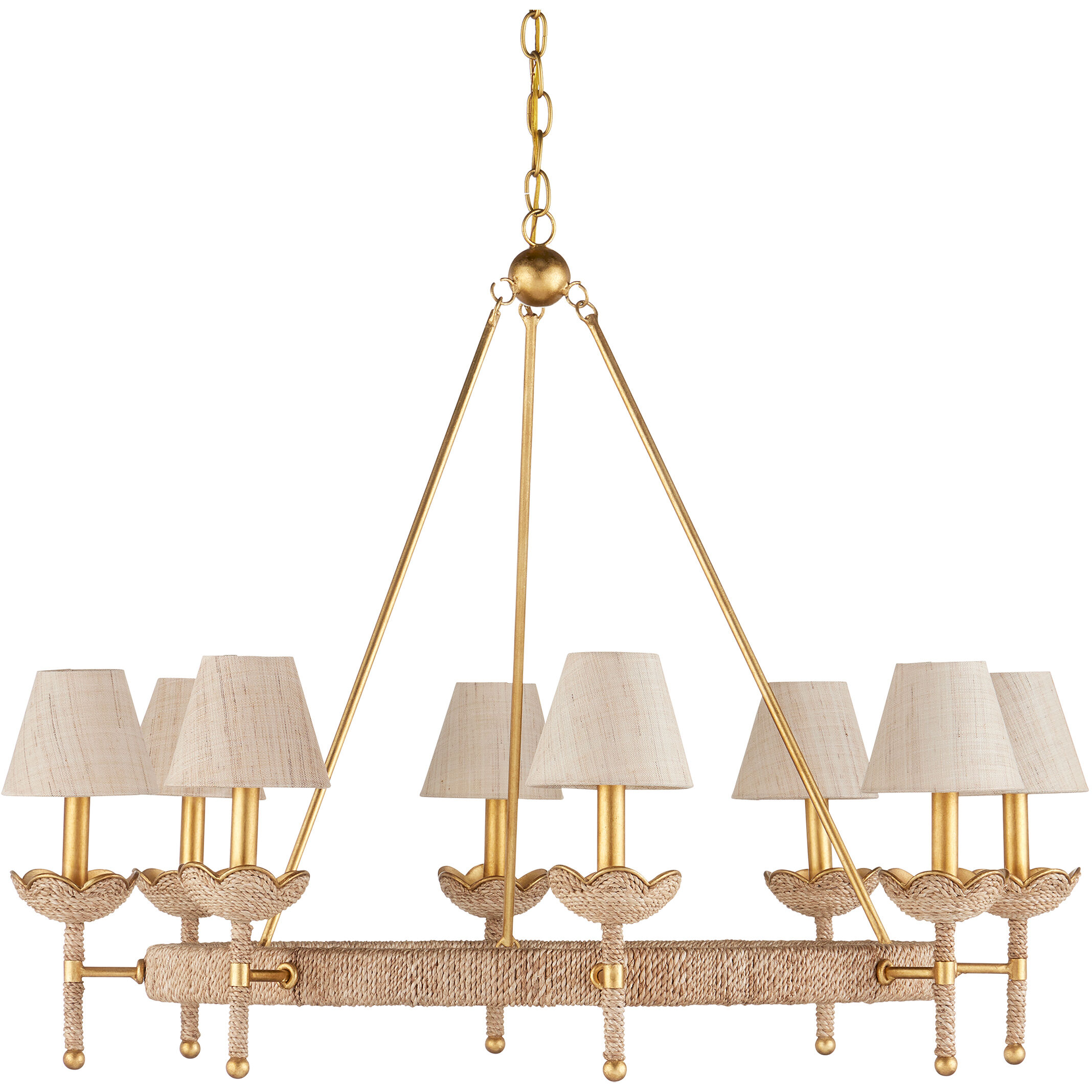 Vichy 8 Light 35.5 inch Natural/Contemporary Gold Leaf/Contemporary Gold Chandelier Ceiling Light, Suzanne Duin Collection