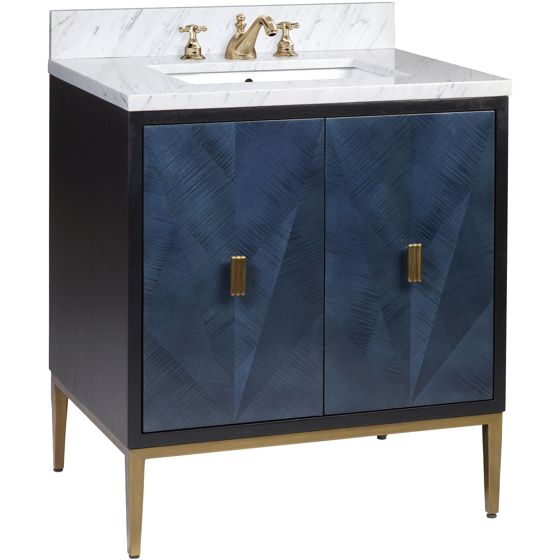Kallista 30 X 34 inch Dark Sapphire/Caviar Black/Natural/White/Antique Brass Vanity with Undermount Sink