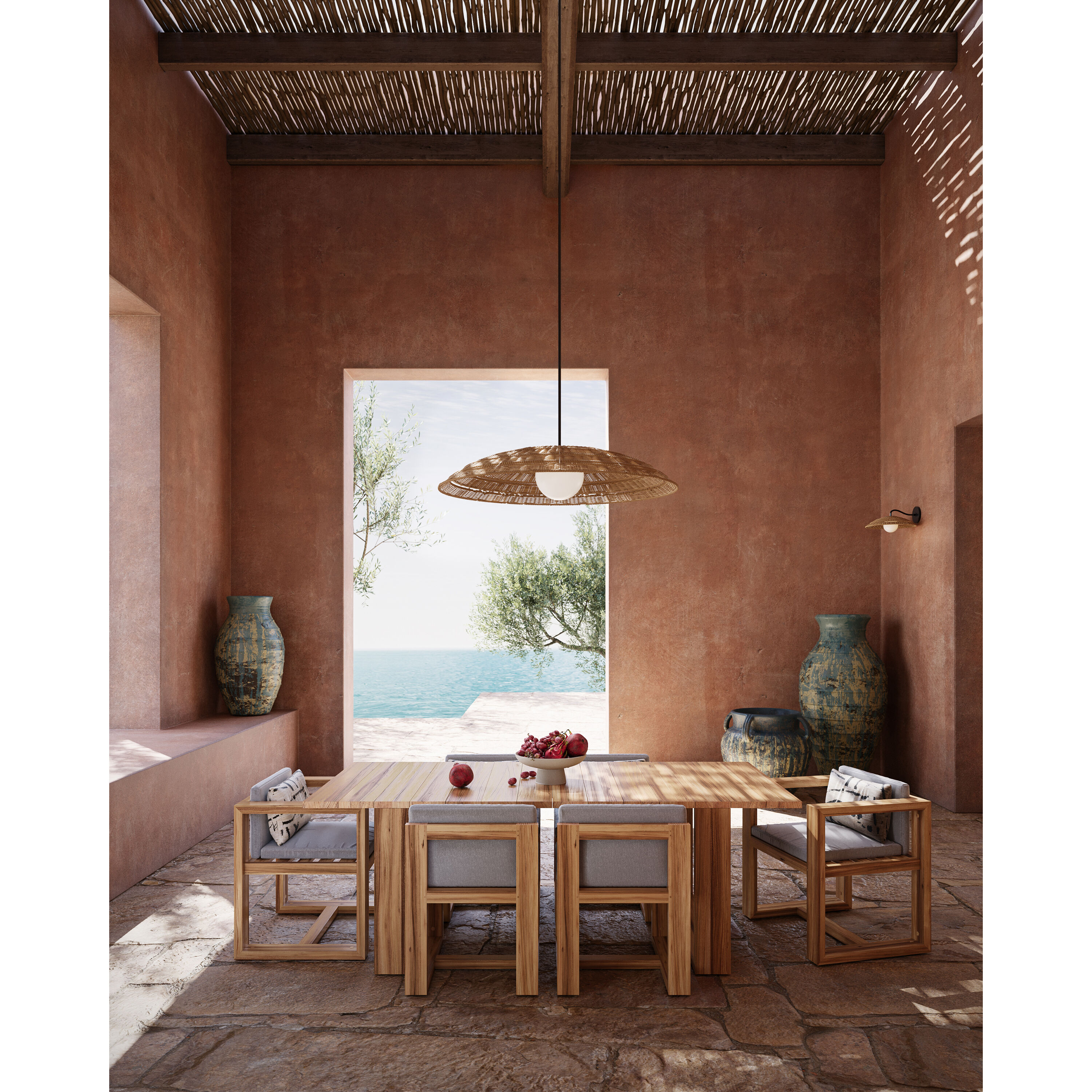 Barbary 1 Light 42 inch Natural/Black/Frosted White Outdoor Pendant, Large