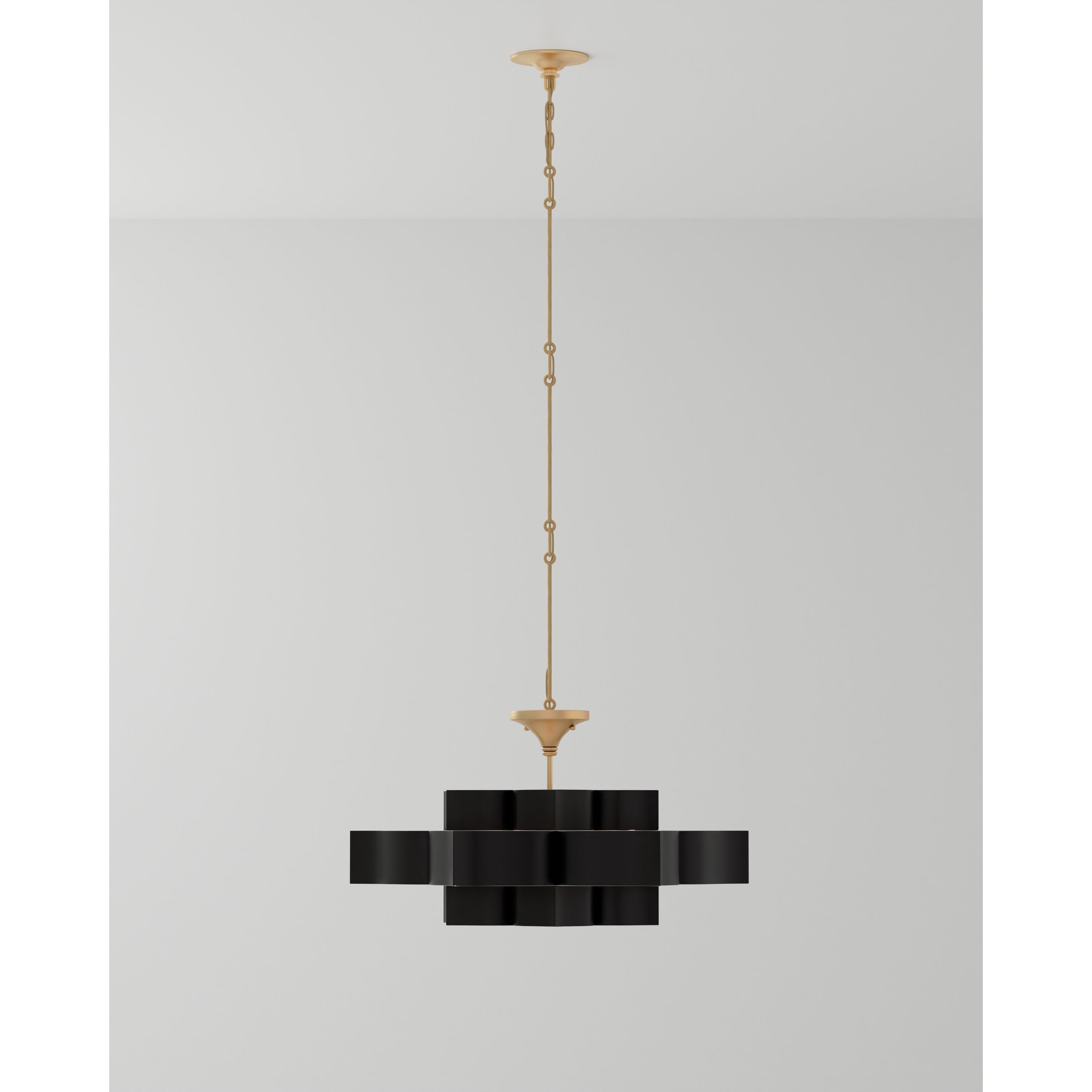 Grand Lotus 6 Light 30 inch Satin Black/Contemporary Gold Leaf Chandelier Ceiling Light, Large, Semi-Flush Convertible
