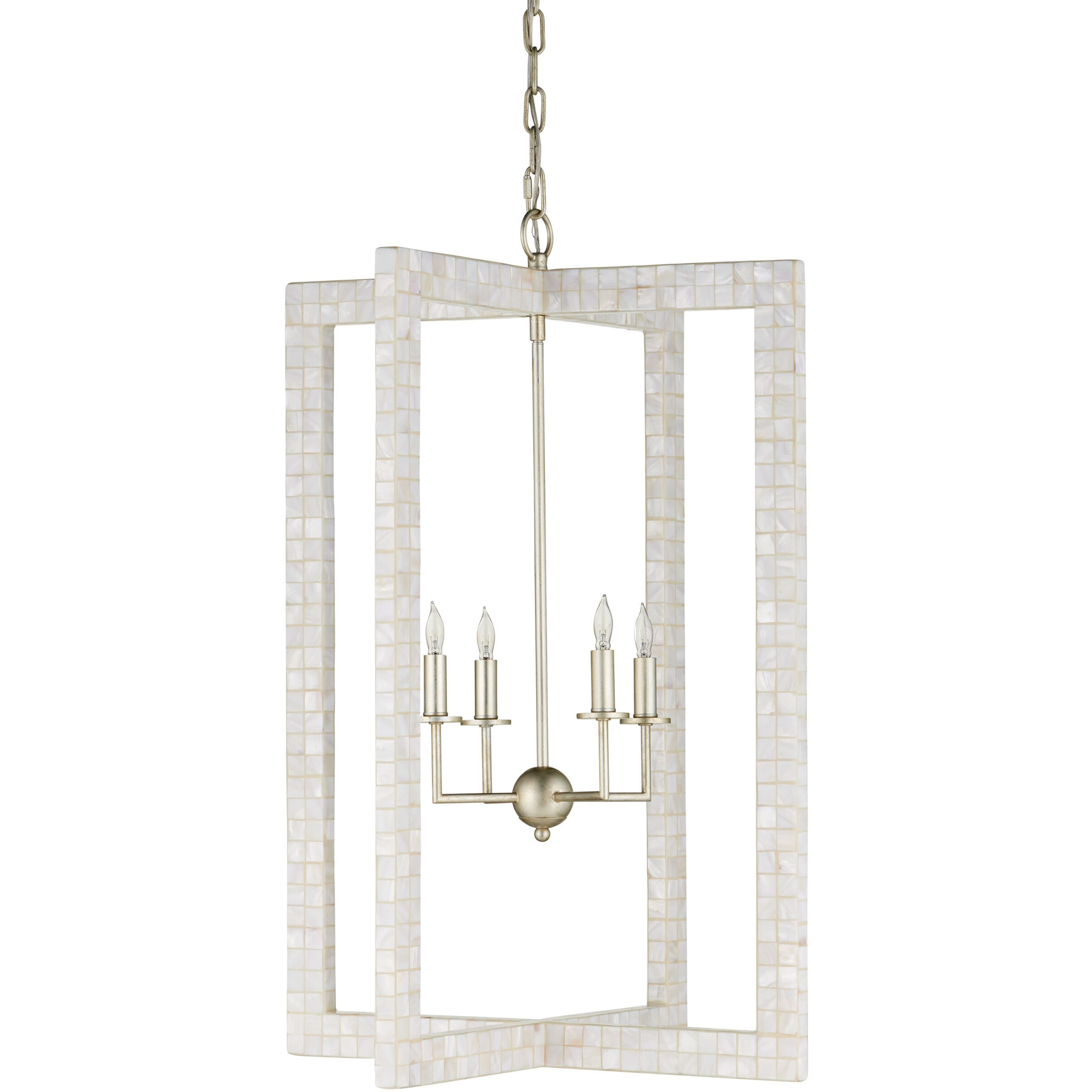 Arietta 4 Light 22 inch Mother of Pearl/Contemporary Silver Leaf Chandelier Ceiling Light