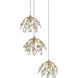 Crystal Bud 3 Light 13.5 inch Painted Silver/Contemporary Silver Leaf Multi-Drop Pendant Ceiling Light
