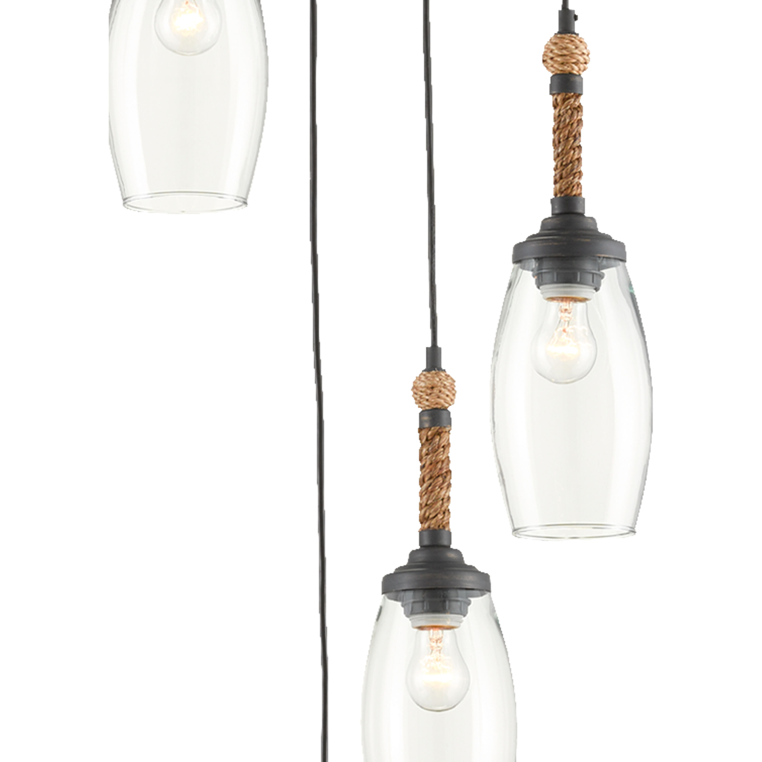 Hightider 5 Light 21 inch French Black/Natural Rope Multi-Pendant Ceiling Light