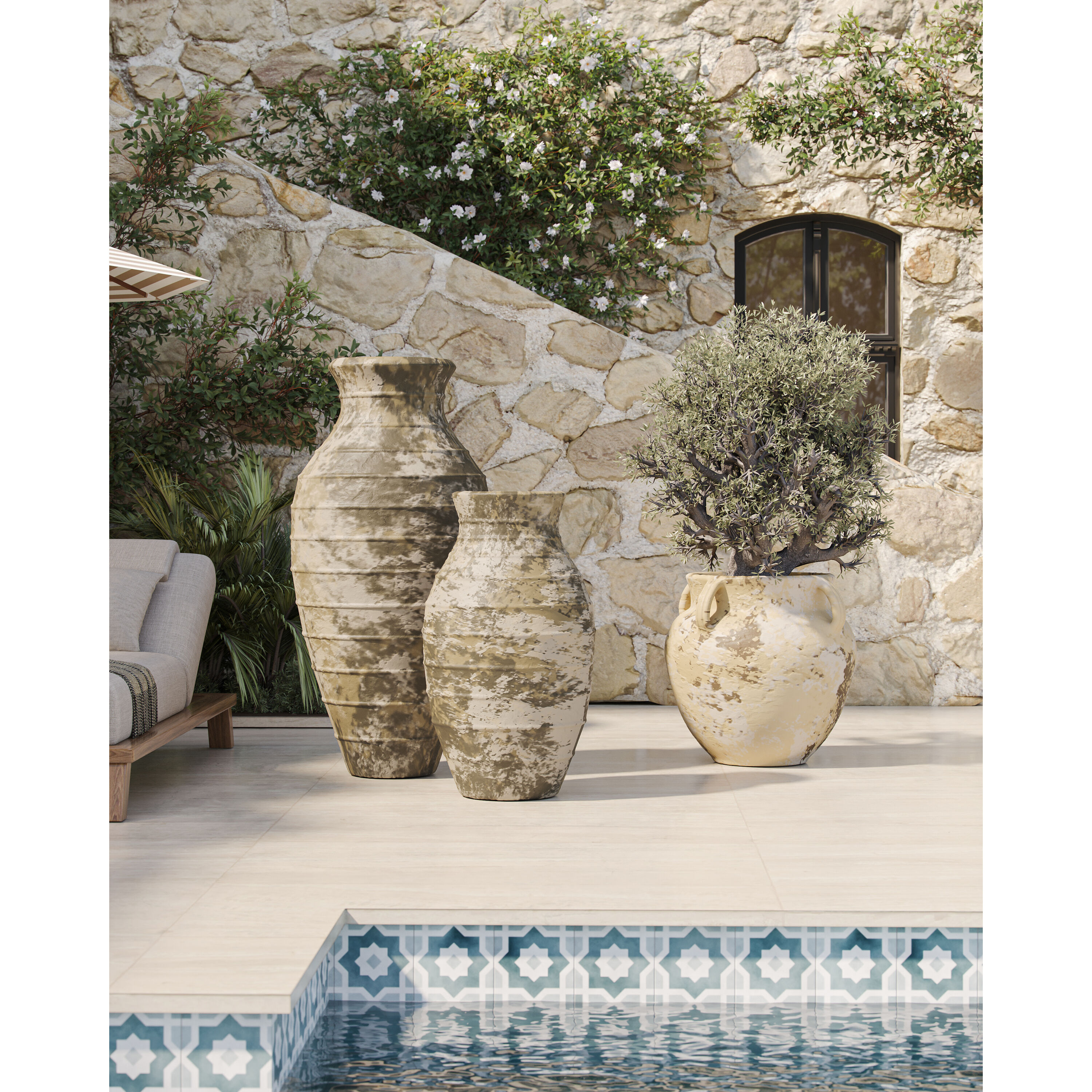 Lipari Antique White Outdoor Urn, Extra Large