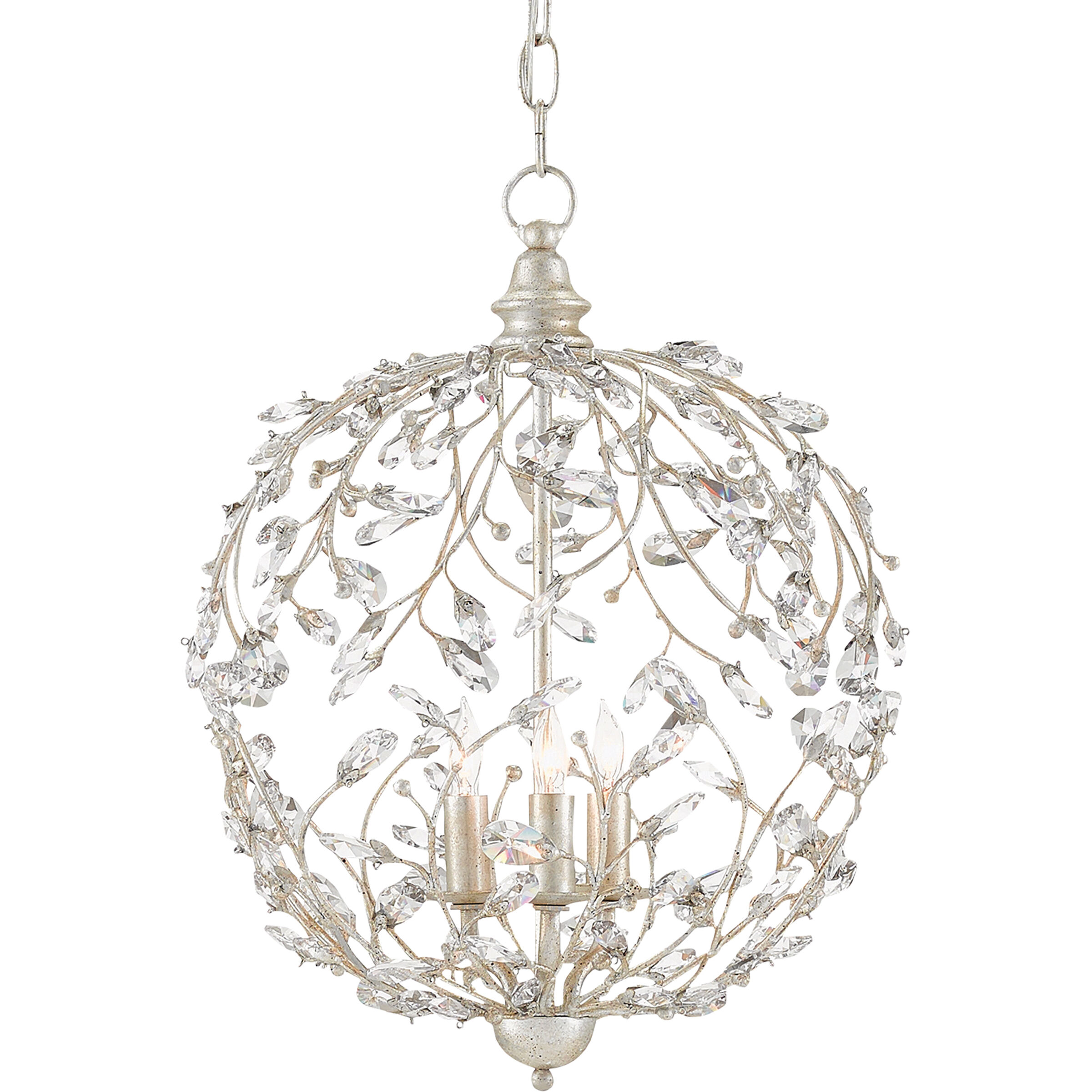 Crystal Bud 3 Light 13 inch Silver Granello Chandelier Ceiling Light, Sphere