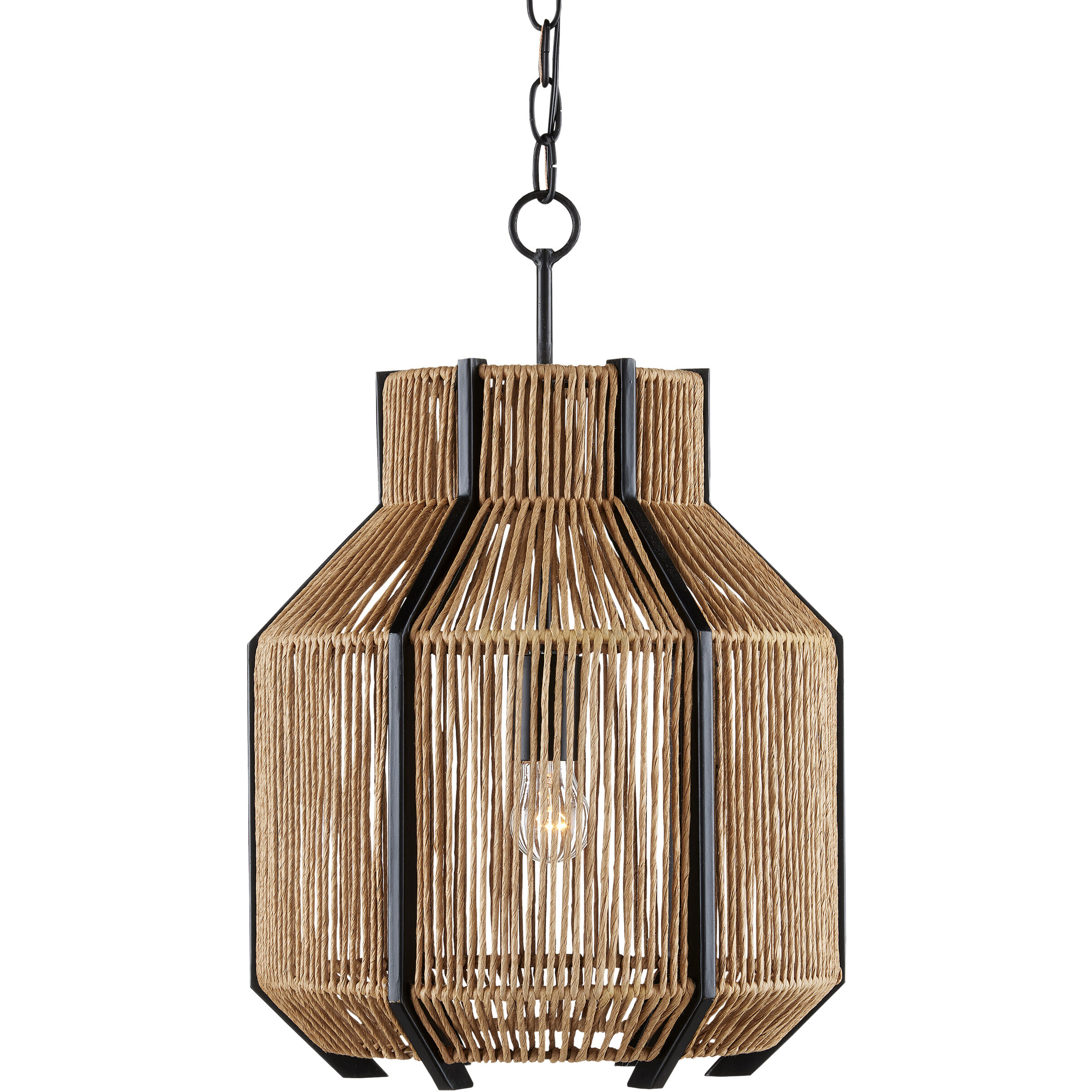 Mali 1 Light 13.5 inch Satin Black/Khaki/Kraft Paper Twine Pendant Ceiling Light
