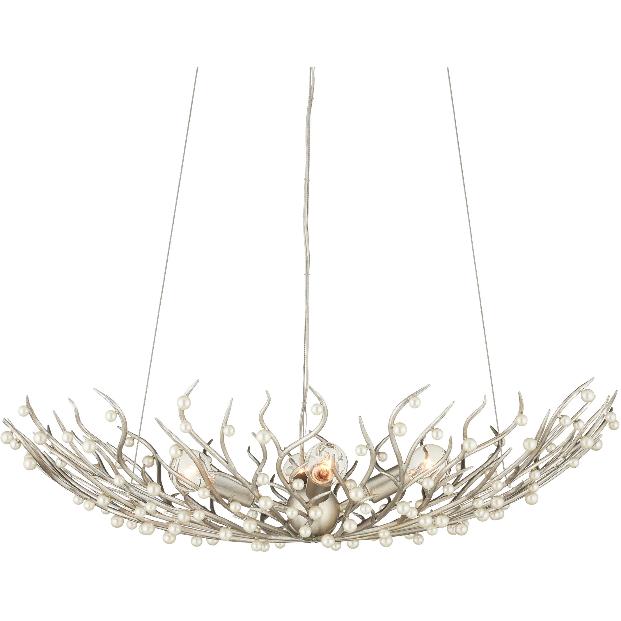 Shinju 4 Light 28.5 inch Natural/Contemporary Silver Leaf Bowl Chandelier Ceiling Light