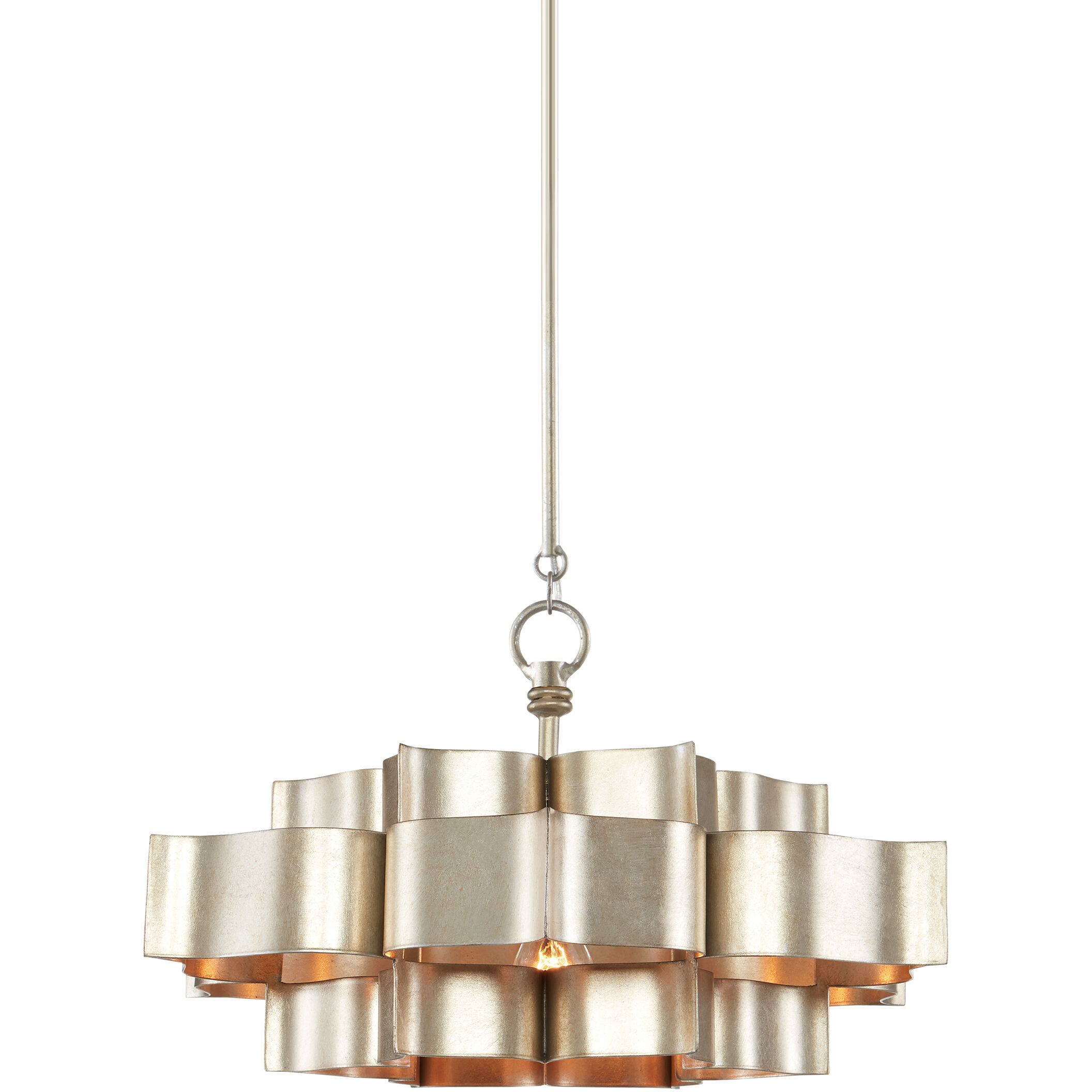 Grand Lotus 1 Light 20.25 inch Contemporary Silver Leaf Pendant Ceiling Light, Small, Semi-Flush Convertible