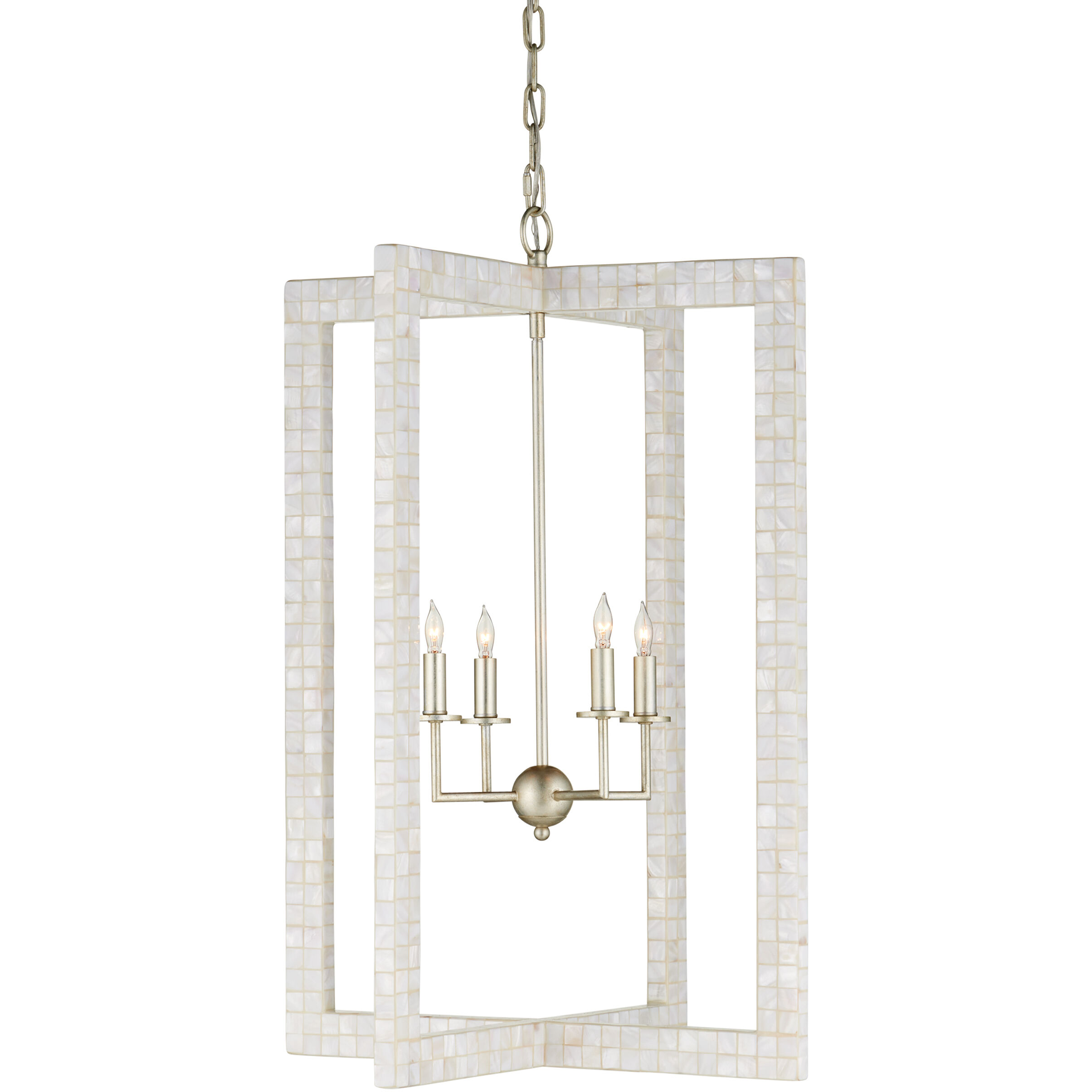 Arietta 4 Light 22 inch Mother of Pearl/Contemporary Silver Leaf Chandelier Ceiling Light
