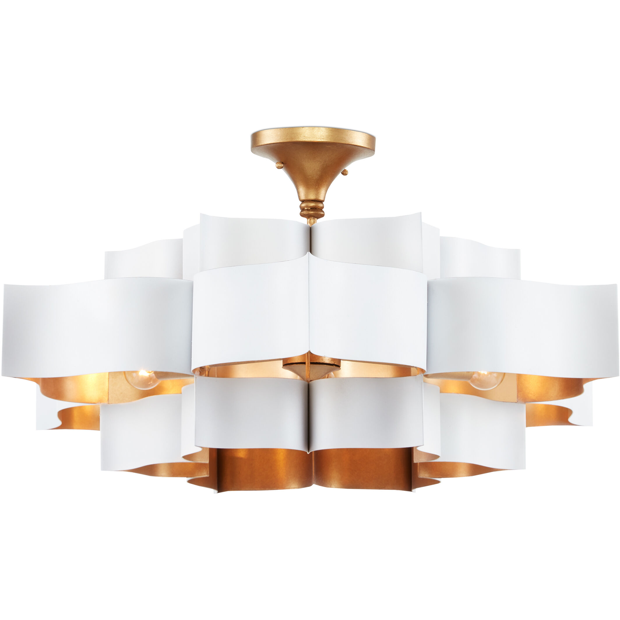 Grand Lotus 6 Light 30 inch Sugar White/Comtemoprary Gold Leaf Chandelier Ceiling Light, Convertible to Semi-Flush