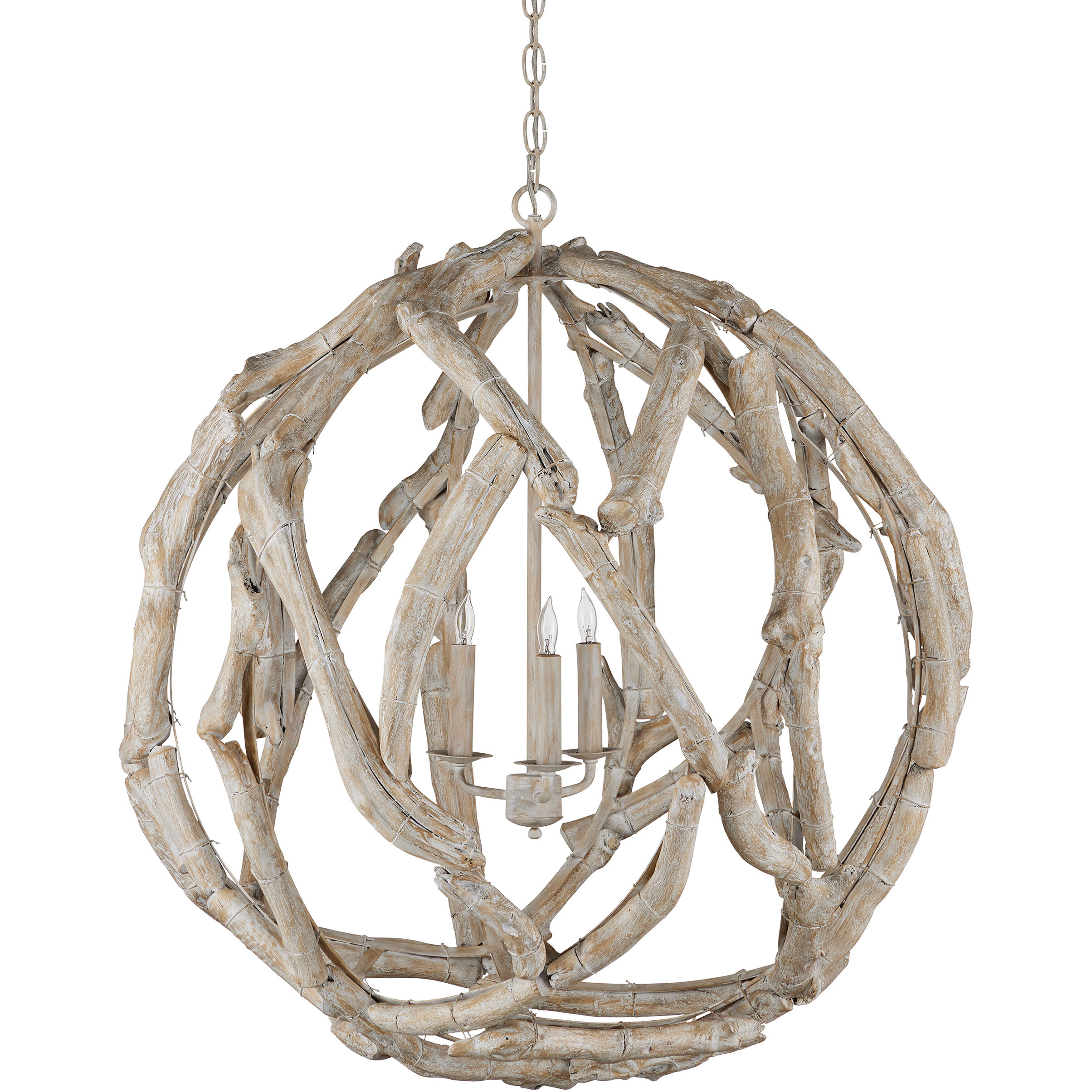 Driftwood 3 Light 29 inch Whitewashed Driftwood Orb Chandelier Ceiling Light