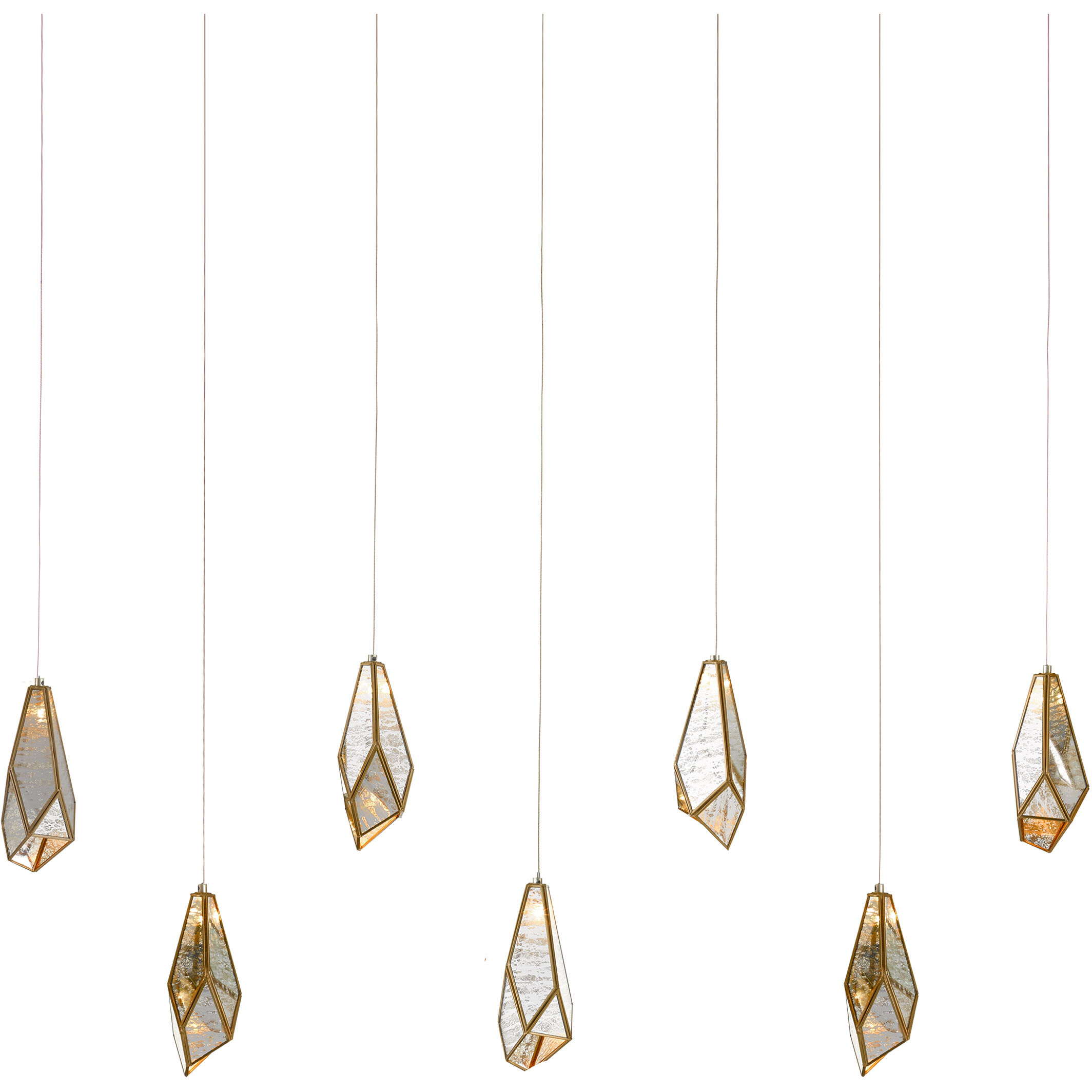 Glace 7 Light 58 inch Raj Mirror and Antique Brass with Silver Multi-Drop Pendant Ceiling Light