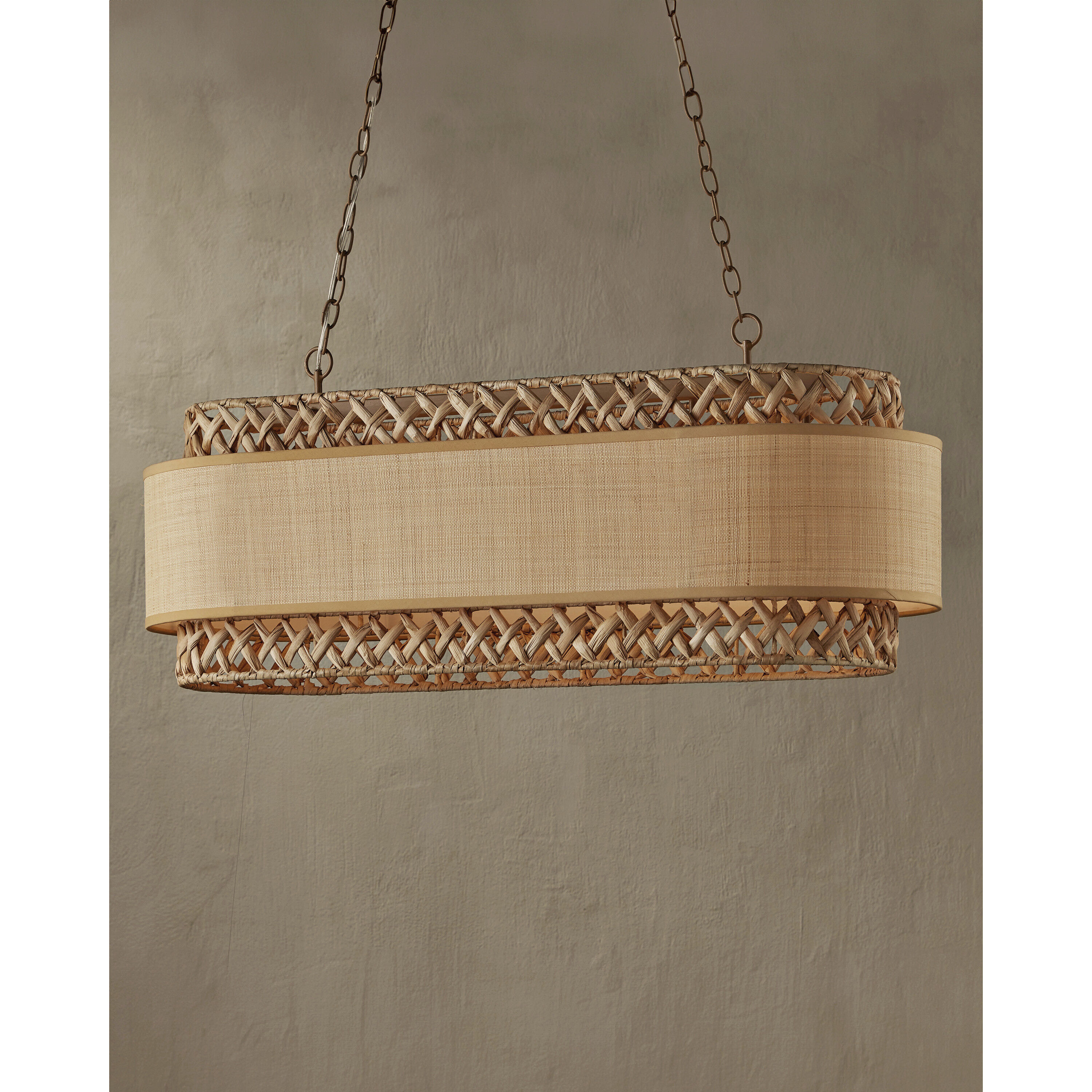 Isola 6 Light 42.5 inch Khaki/Natural Water Hyacinth Chandelier Ceiling Light