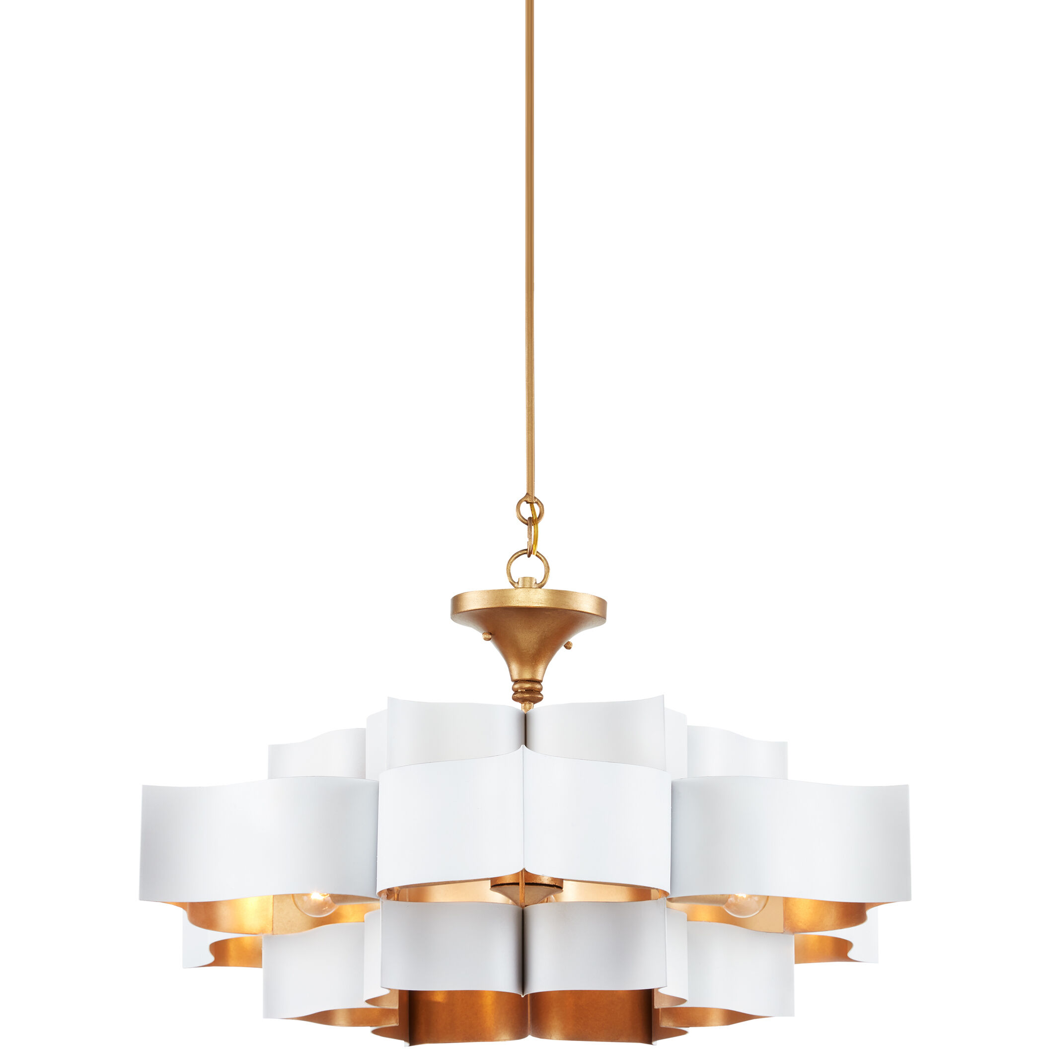 Grand Lotus 6 Light 30 inch Sugar White/Comtemoprary Gold Leaf Chandelier Ceiling Light, Convertible to Semi-Flush