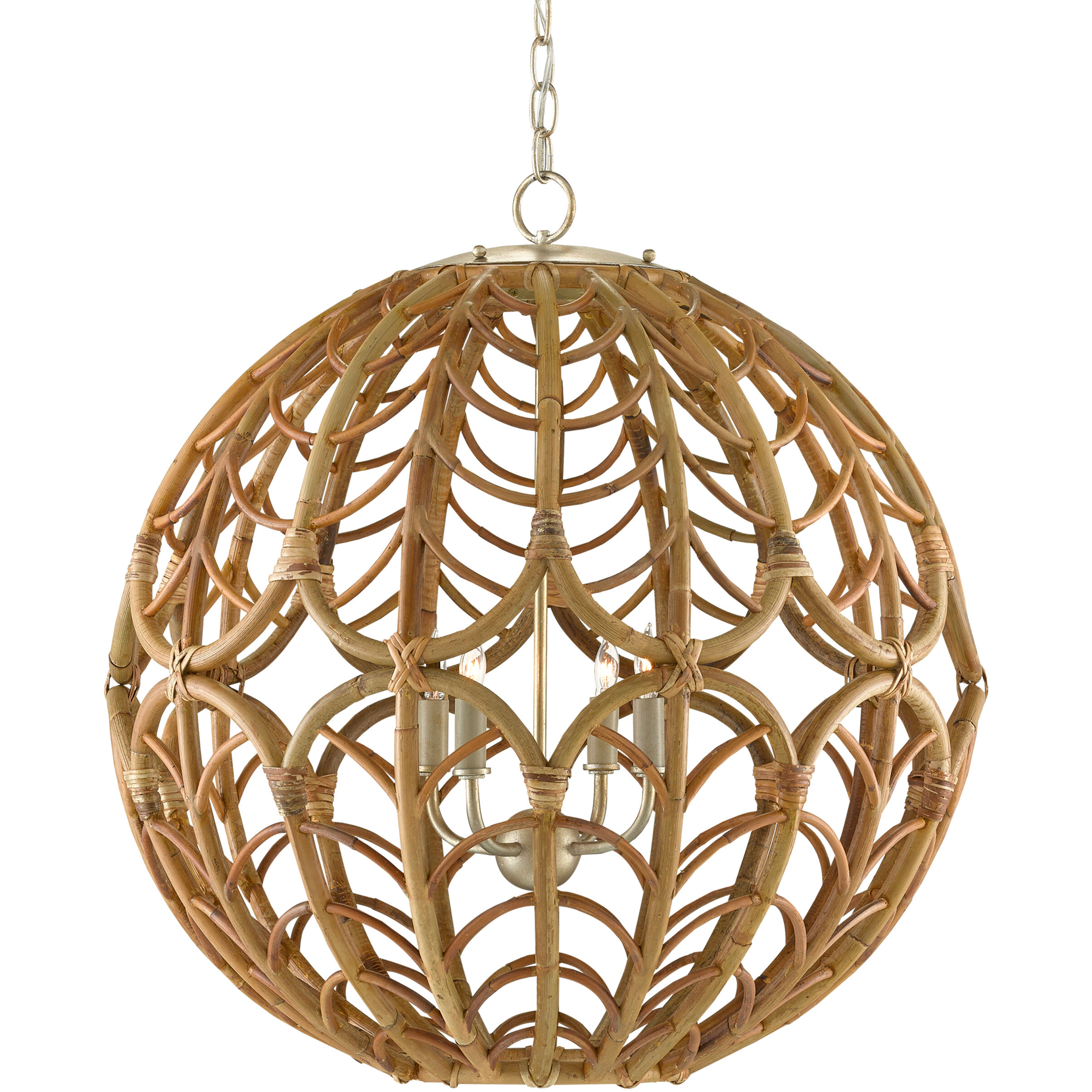 Cape Verde 4 Light 24.5 inch Silver Leaf/Smokewood/Natural Orb Chandelier Ceiling Light