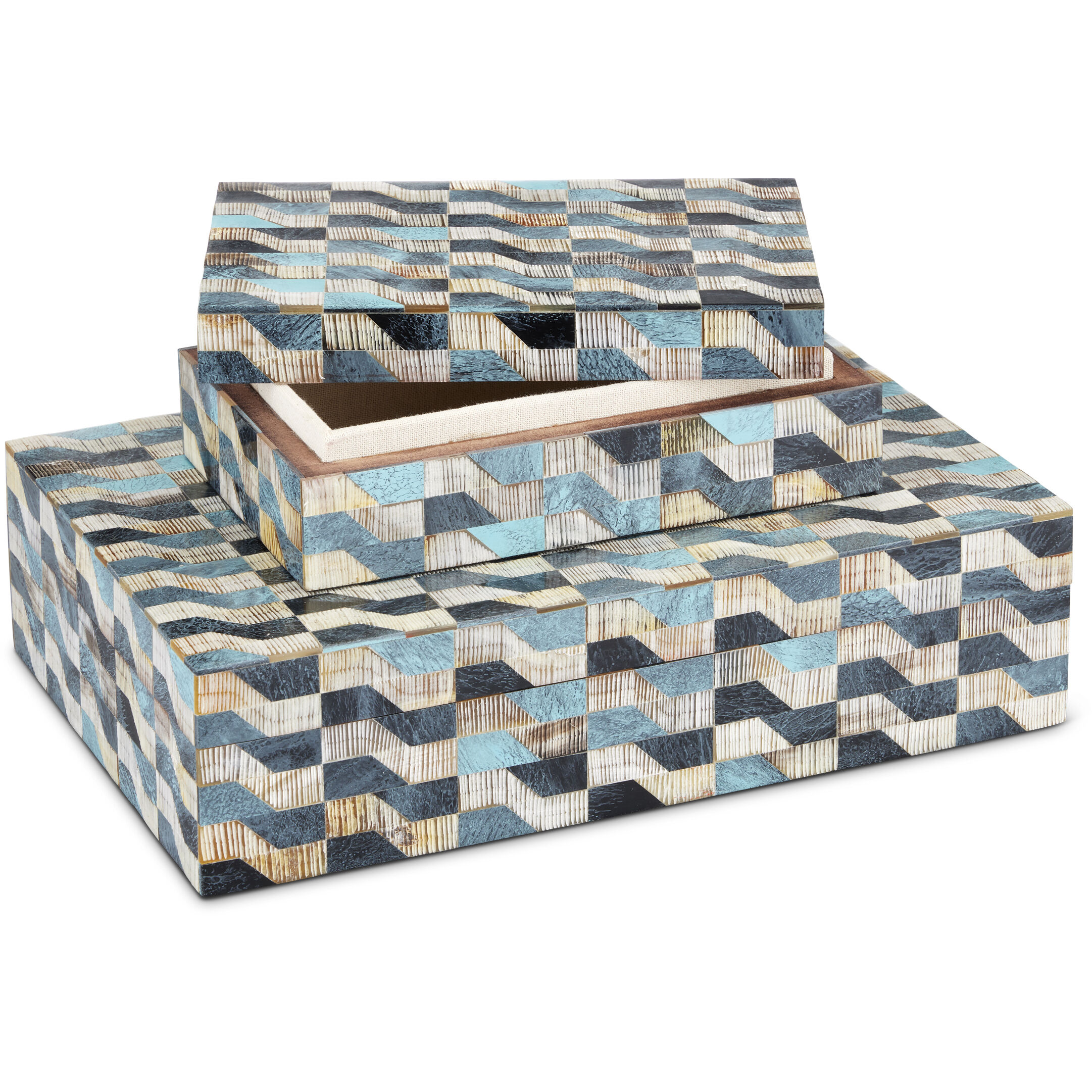 Ezra 12 inch Blue/Natural/Linen Boxes, Set of 2