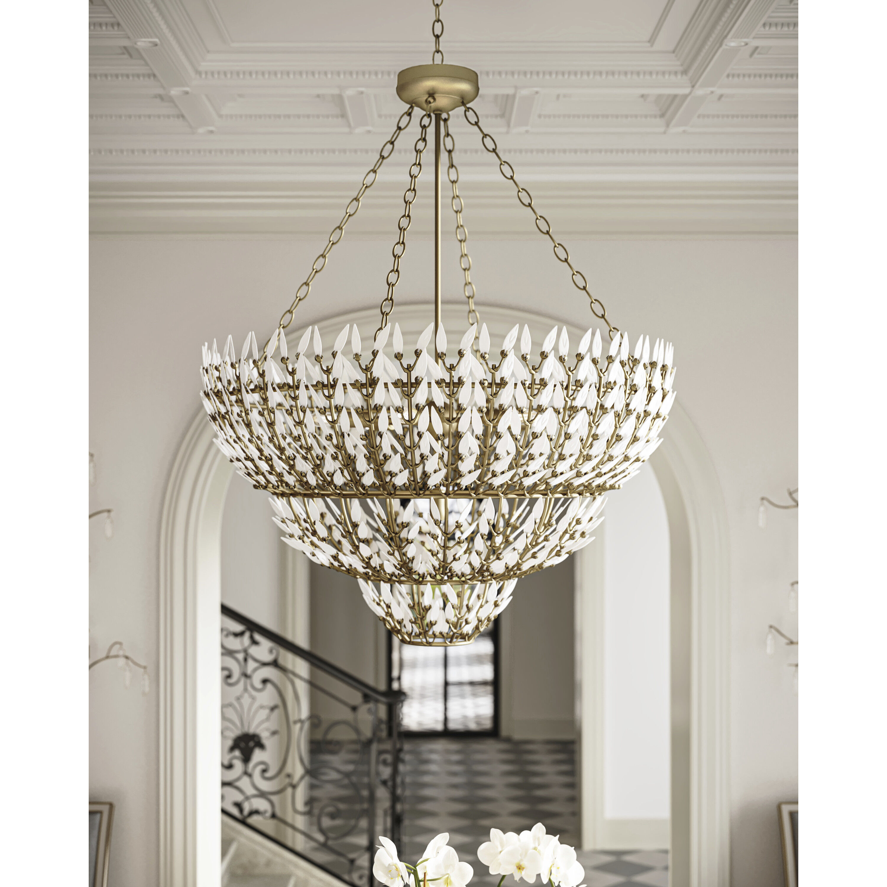 Magnum 7 Light 34.5 inch Brass and White Chandelier Ceiling Light, Medium