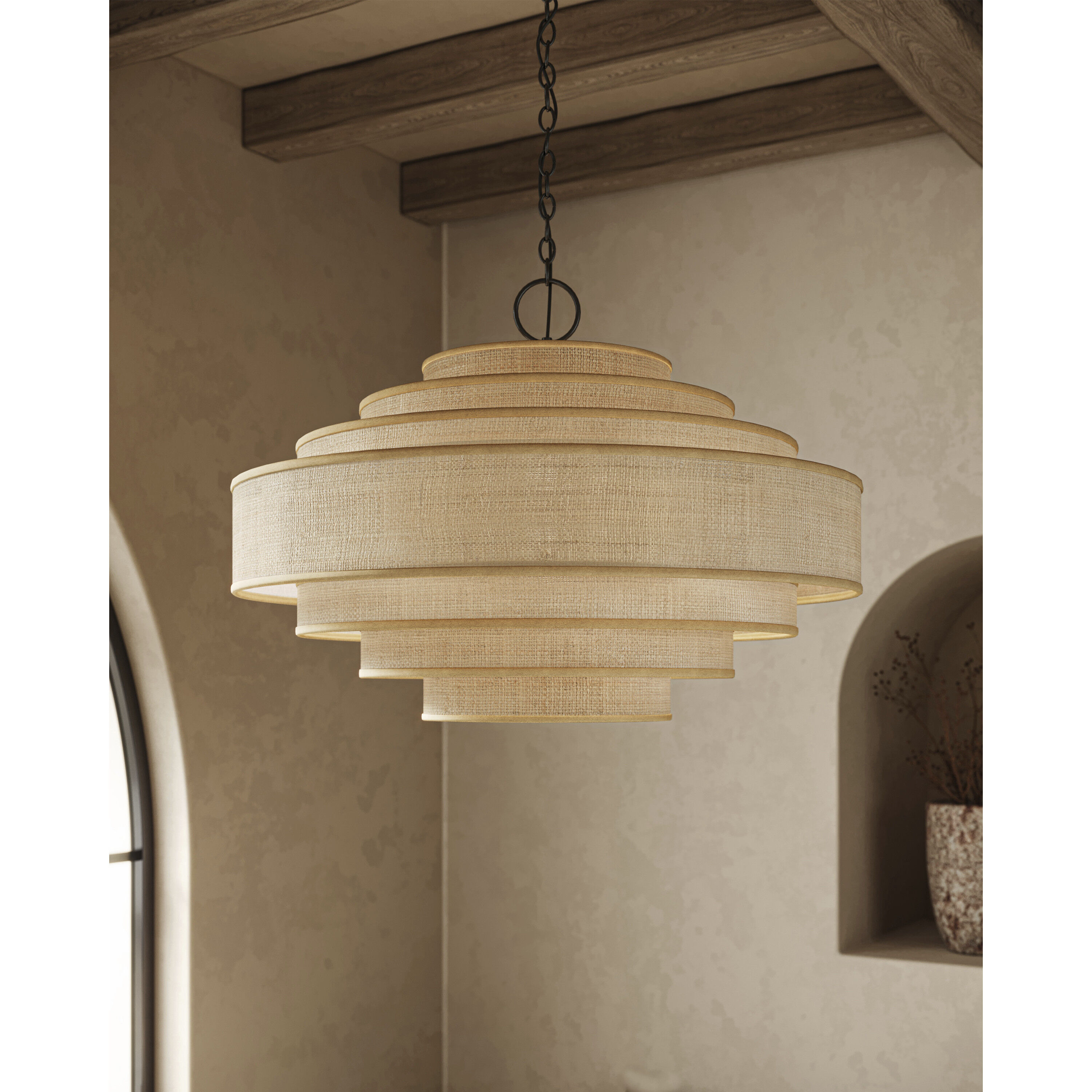 Maura 6 Light 30 inch Satin Black/Natural Chandelier Ceiling Light