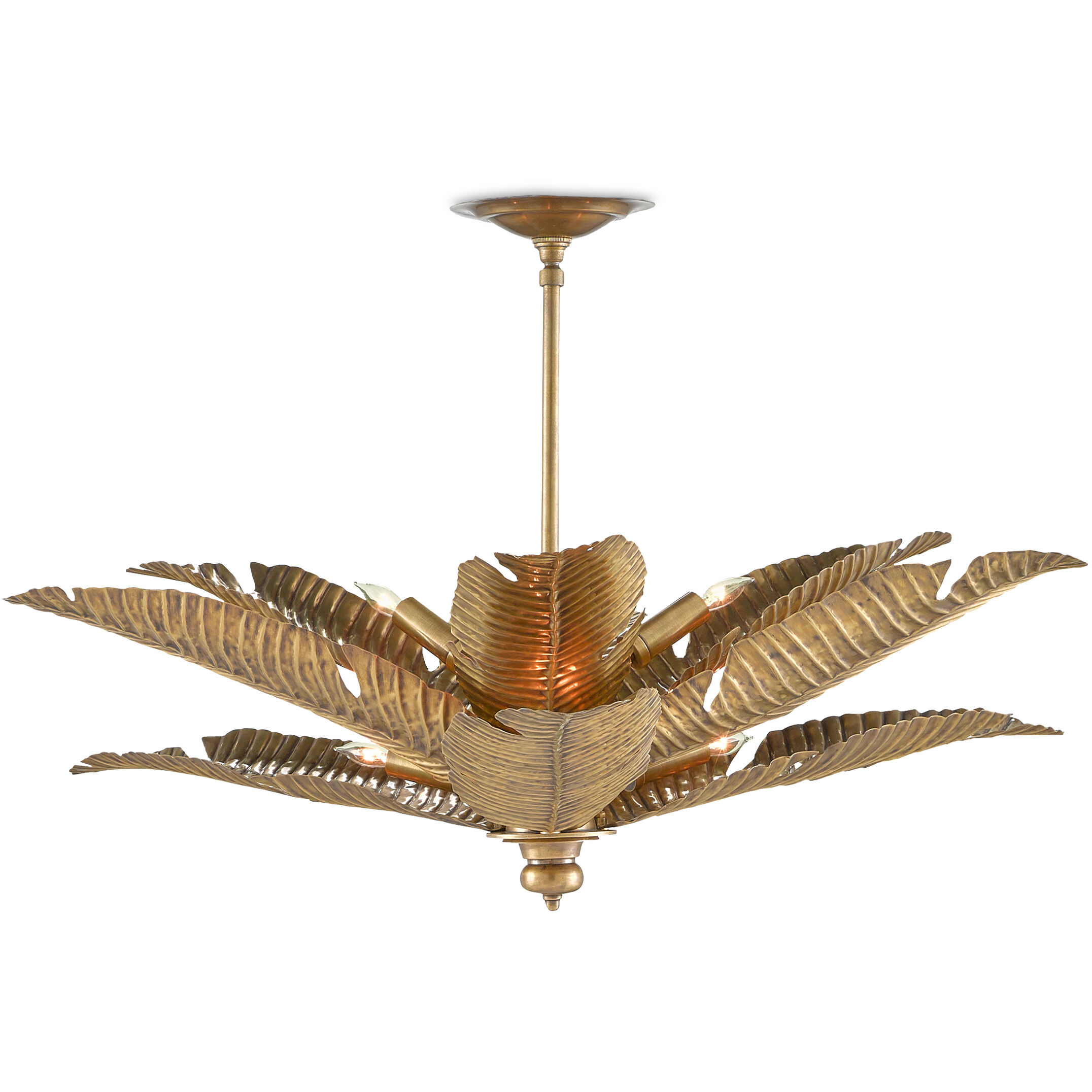 Tropical 6 Light 34 inch Vintage Brass Semi-Flush Mount Ceiling Light
