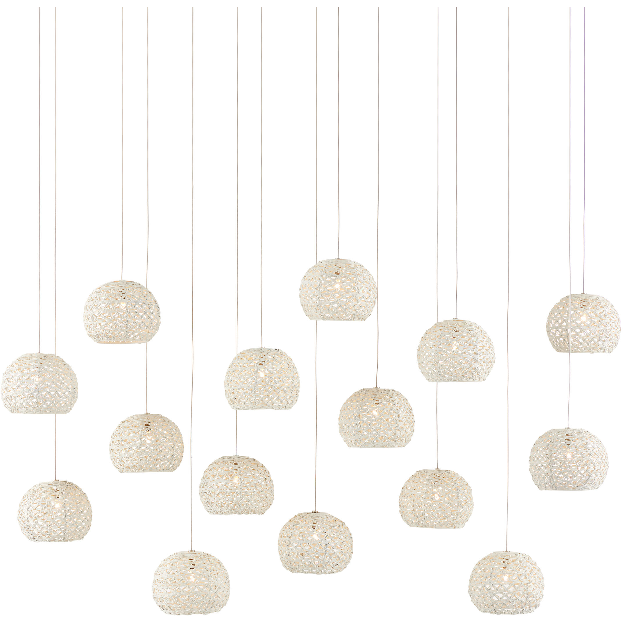 Piero 15 Light 48 inch White/Painted Silver Multi-Drop Pendant Ceiling Light